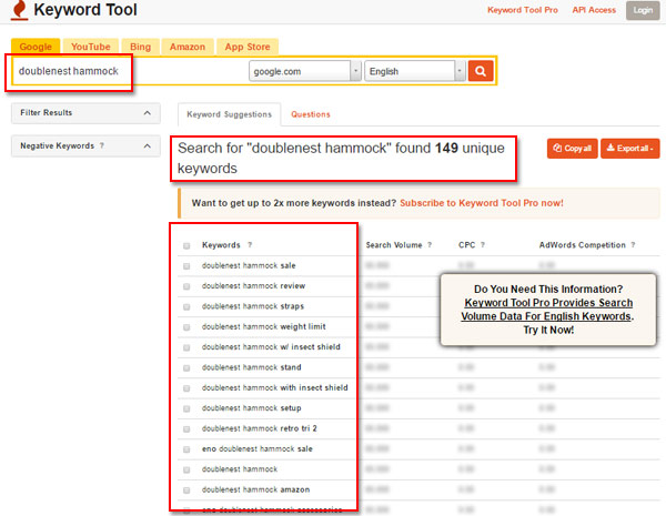 KeywordTool.io Keyword Research